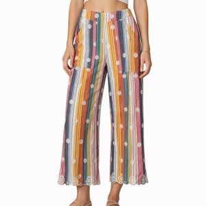 Tularosa Lois Pants Size XS Multi Stripe Cropped Embroidered Boho Beachy Coastal